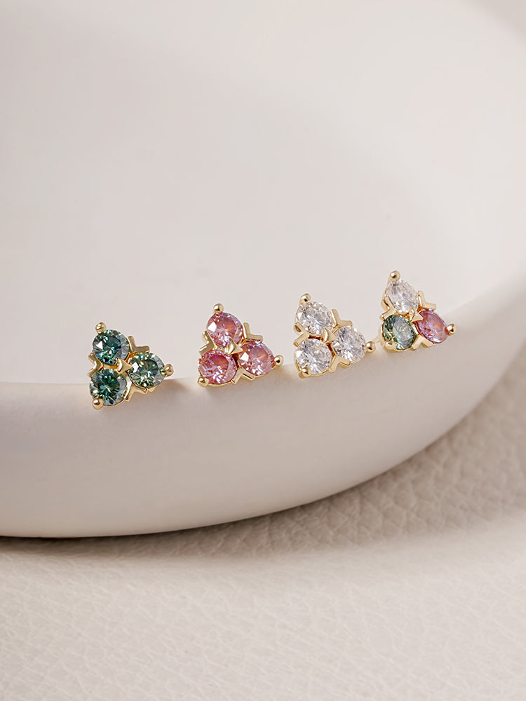 14K Solid Gold Moissanite Dia Trio Internally Threaded Labret Piercing 20G