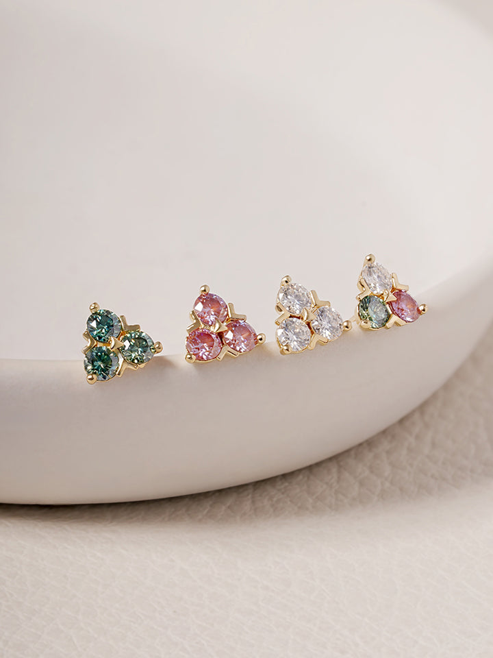 14K Solid Gold Moissanite Dia Trio Internally Threaded Labret Piercing 20G