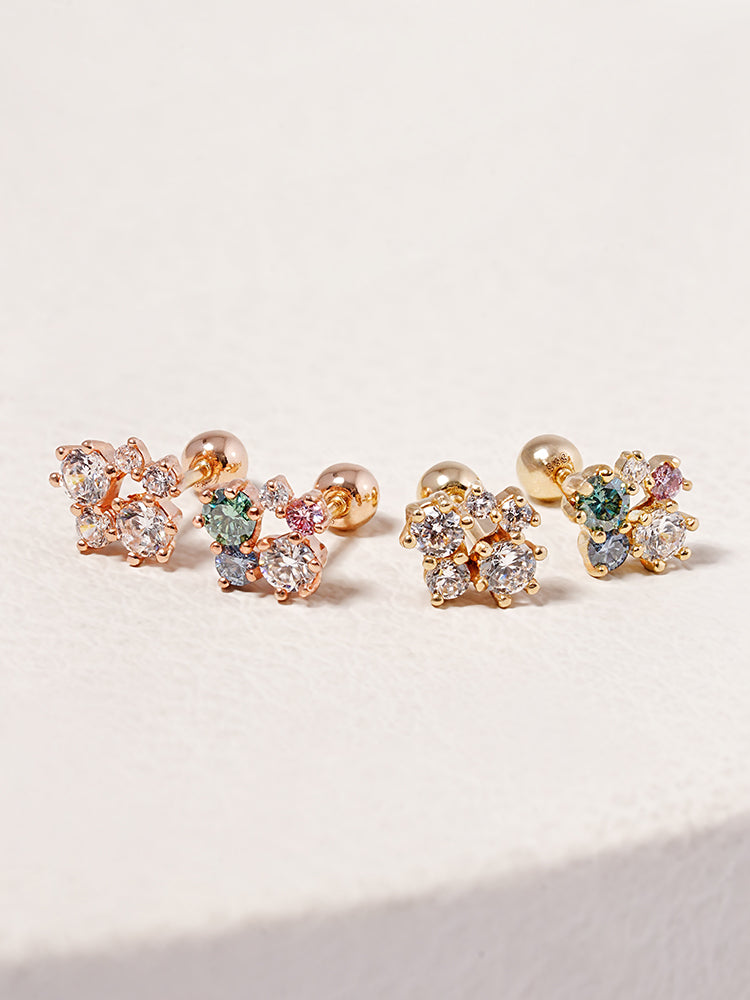 14K Solid Gold Moissanite Dia Five Sparkle Cartilage Earring 20G