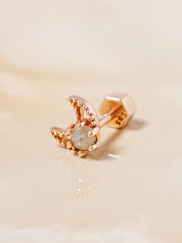 14K Gold Moon Rough Cartilage Earring 18G