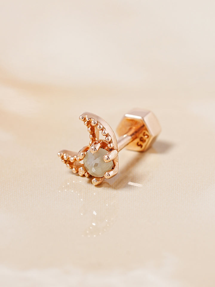 14K Gold Moon Rough Cartilage Earring 18G