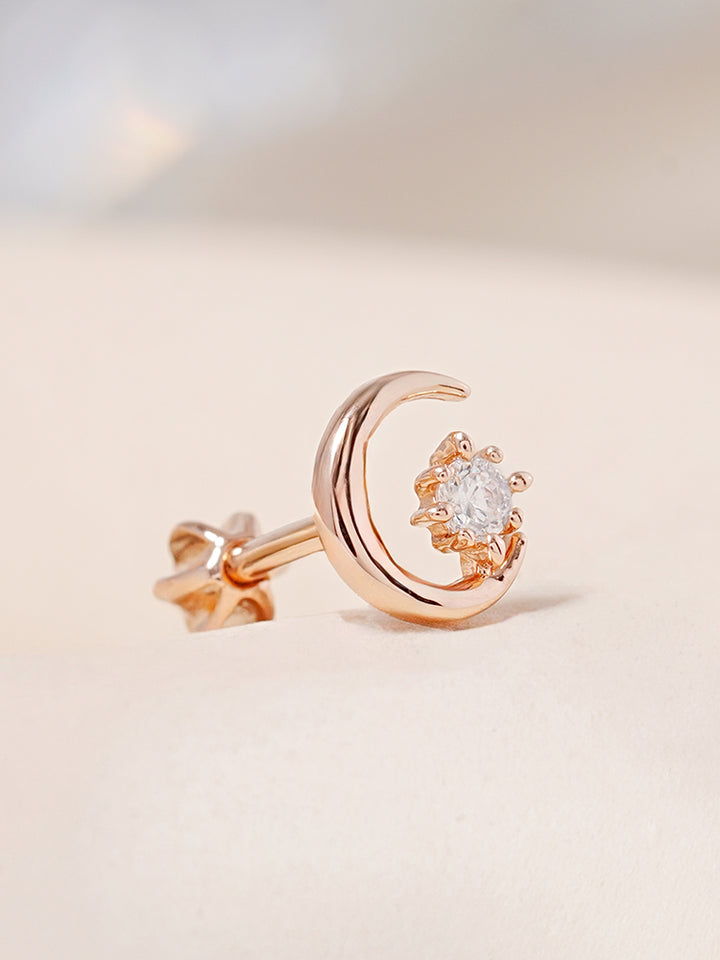 14K Gold Moon Light Star Cartilage Earring 18G16G