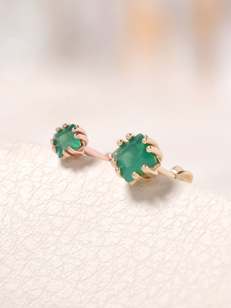 14K Solid Gold Morning Forest Gemstone Cartilage Earring 18G16G