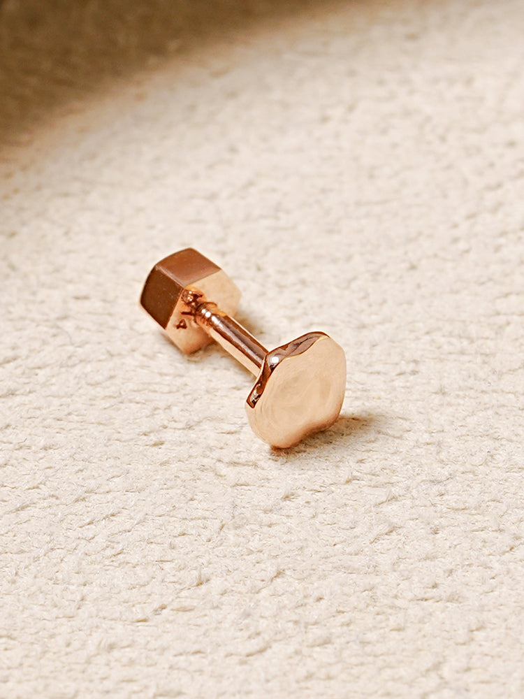 14K Gold Rough Disc Cartilage Earring 18G