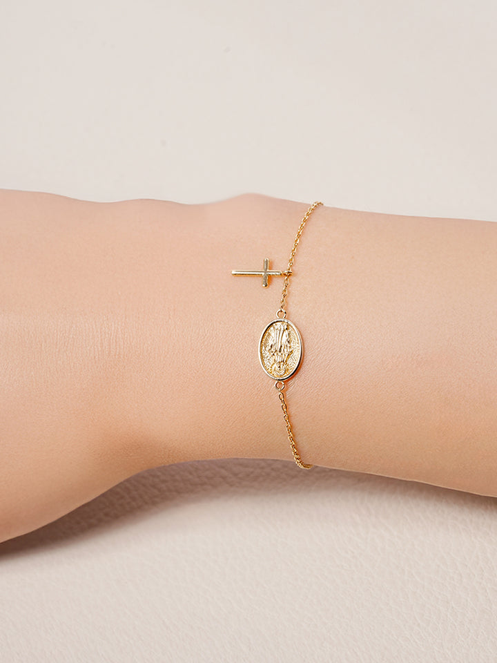 14K Saint Drop Cross Bracelet