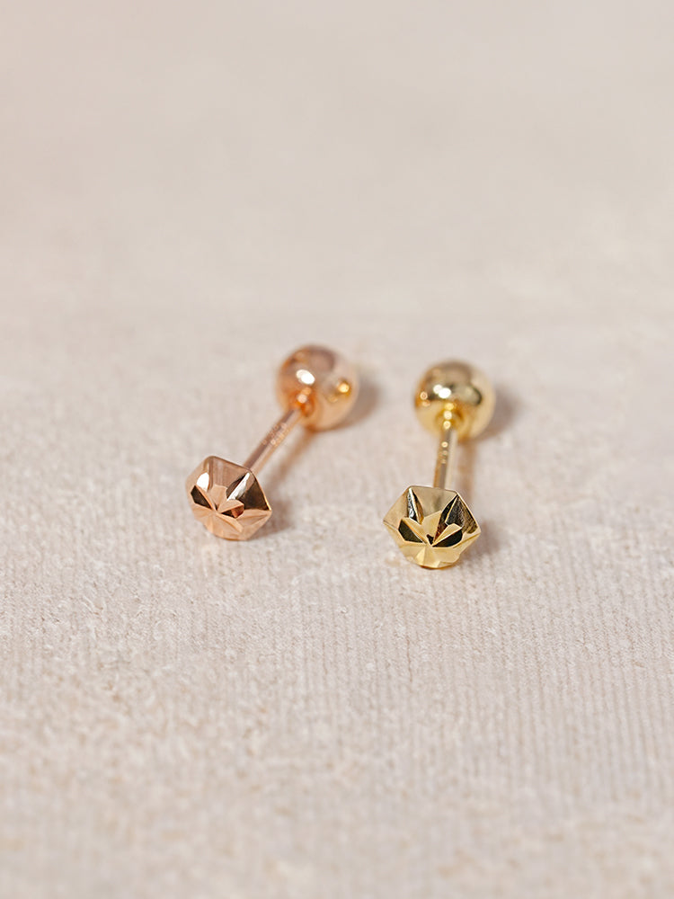 14K Solid Gold Shining Hexagonal Cutting Cartilage Earring 20G