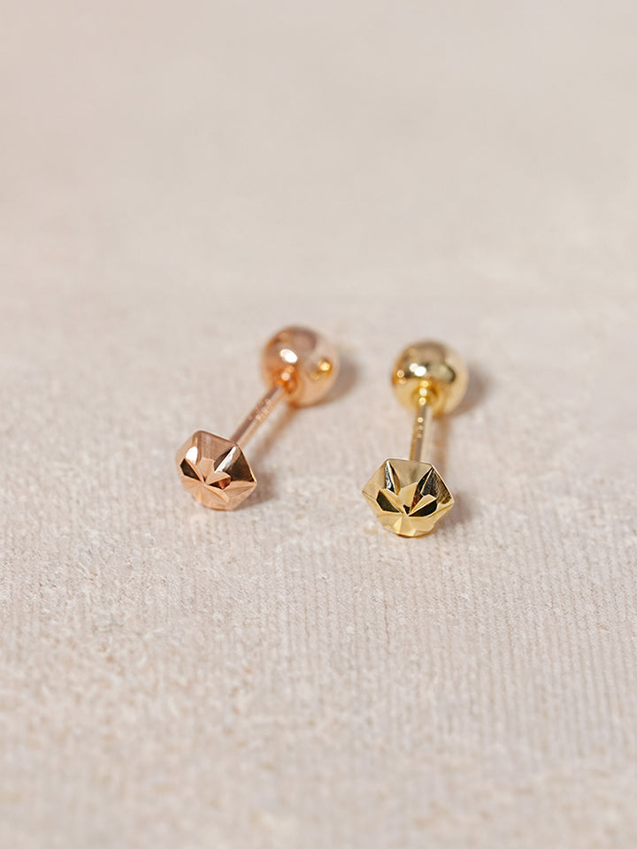 14K Solid Gold Shining Hexagonal Cutting Cartilage Earring 20G