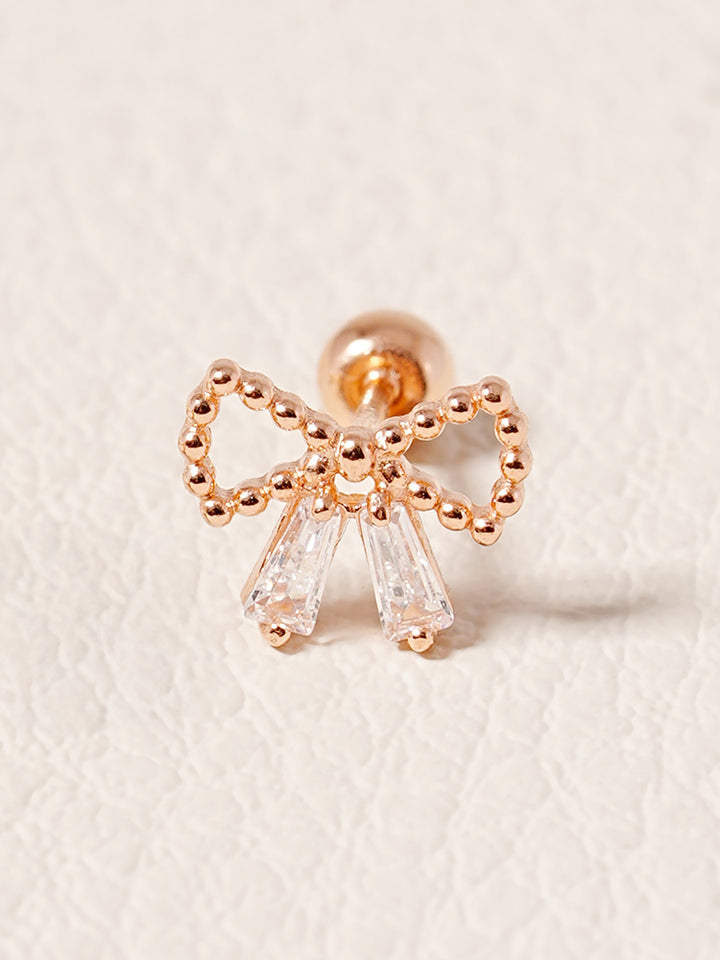 14K Solid Gold Shining Ribbon Knot Cartilage Earring 20G