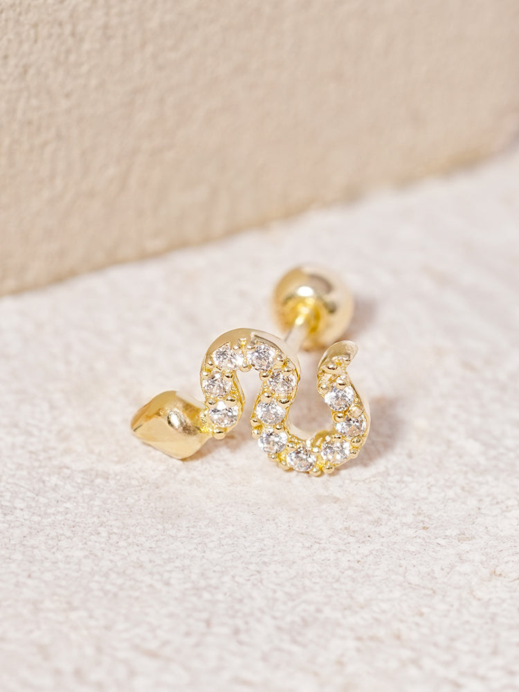 14K Solid Gold Bling Snake Cubic Cartilage Earring 20G