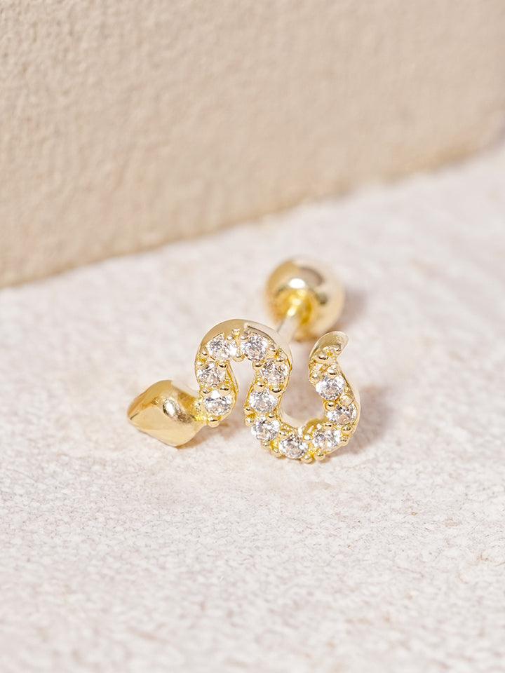 14K Solid Gold Bling Snake Cubic Cartilage Earring 20G