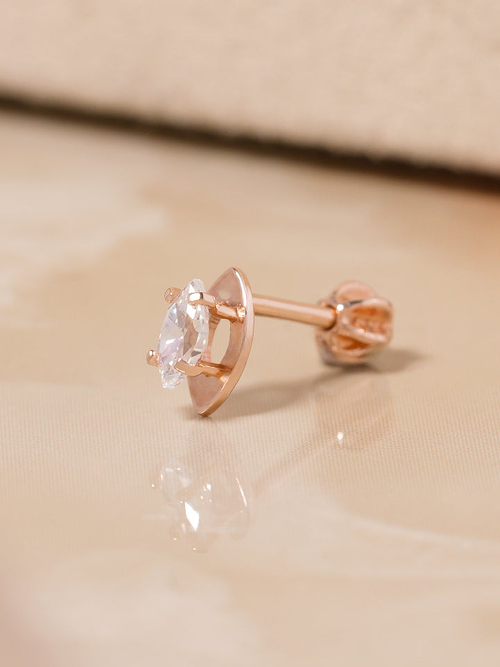 14K Solid Gold Snowflake Silhouette Crystal Cartilage Earring 18G16G