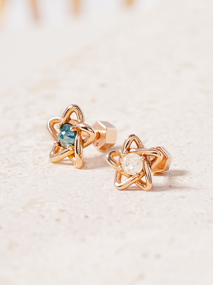 14K Solid Gold Star Line Rough Diamond Cartilage Earring 18G