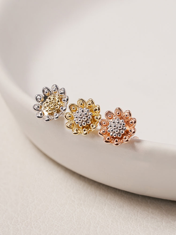 14K Solid Gold Sunflower Bloom Cartilage Earring 18G16G
