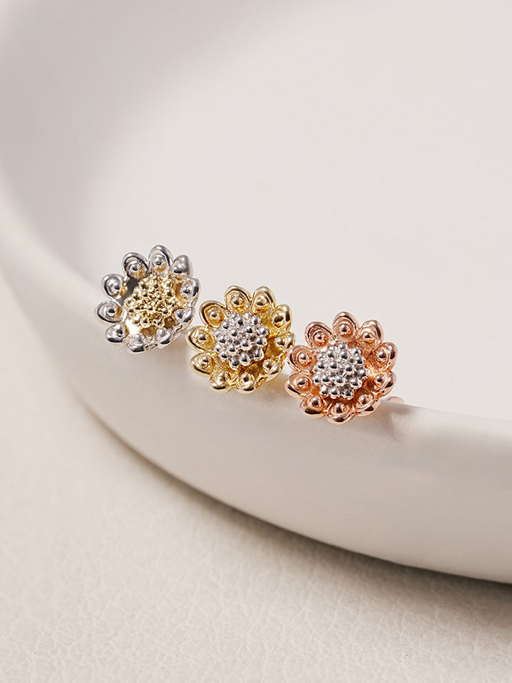 14K Solid Gold Sunflower Bloom Cartilage Earring 18G16G