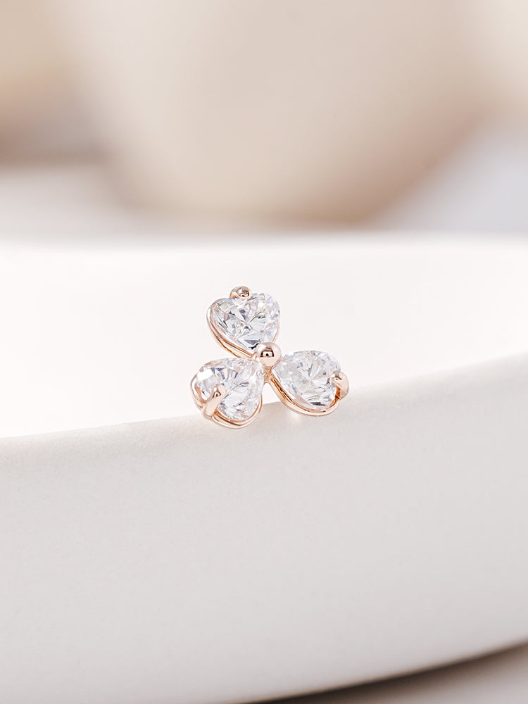 14K Gold Trio Clover Cartilage Earring 18G16G