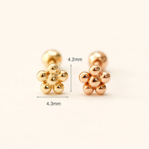 14K Gold Lovely Voluminous Flower Cartilage Earring 18G16G