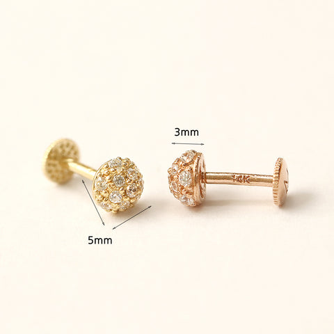 14K Gold Cubic Hemisphere Labret Piercing 18G16G