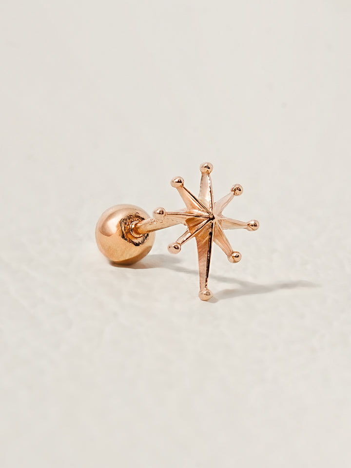 14K Solid Gold Stellar Spike Cartilage Earring 20G