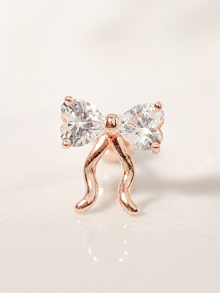 14K Solid Gold Balletcore Cubic Ribbon Cartilage Earring 20G