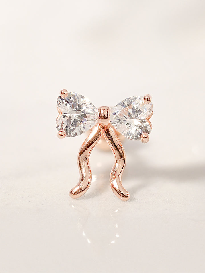 14K Solid Gold Balletcore Cubic Ribbon Cartilage Earring 20G