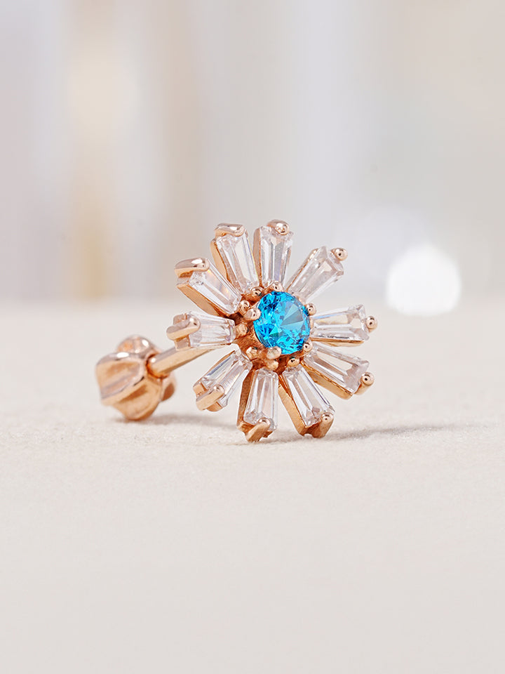 14K Gold Blue Sunshine Cartilage Earring 18G16G