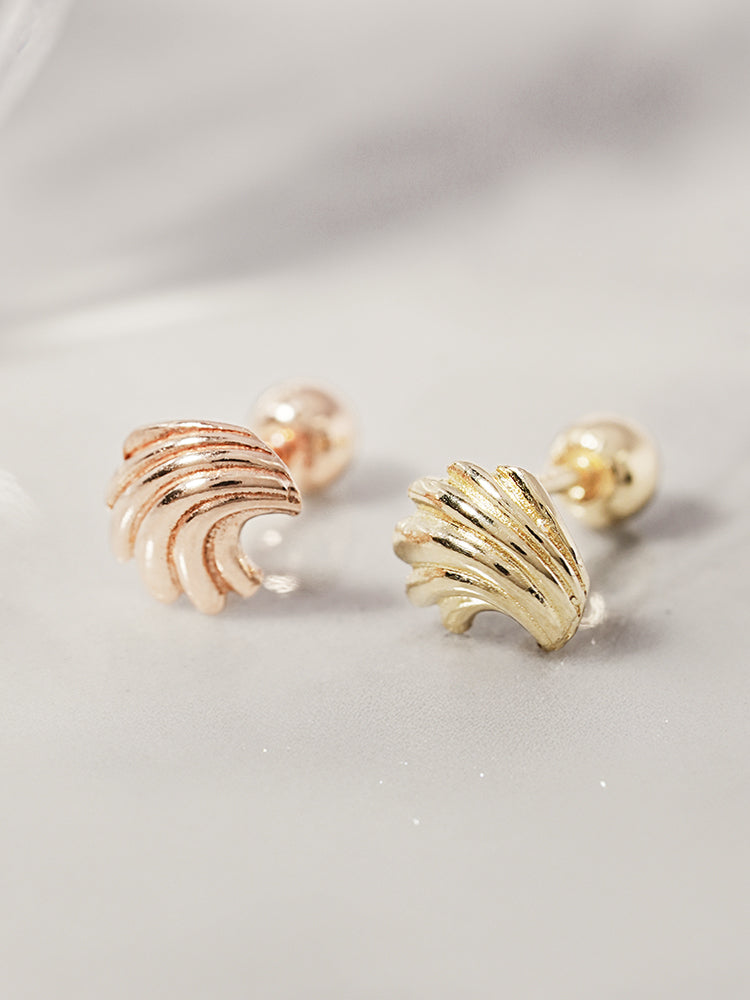 14K Solid Gold Bold Mini Shell Cartilage Earring 20G