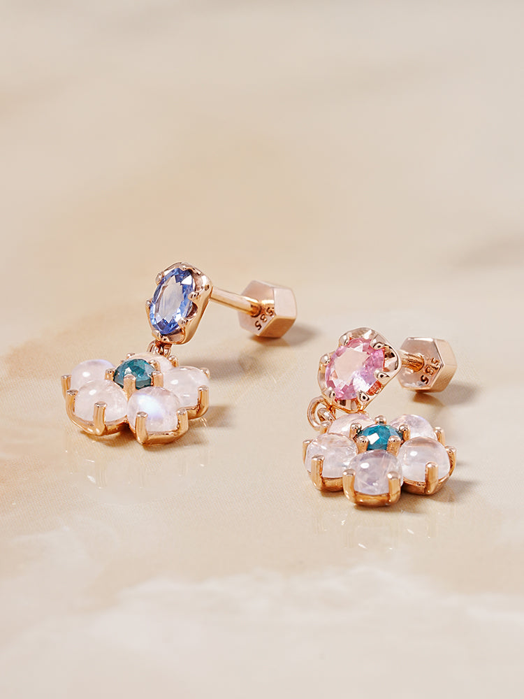 14K Solid Gold Brightening Sapphire Flower Drop Cartilage Earring 18G