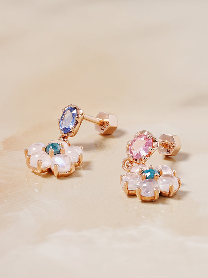 14K Solid Gold Brightening Sapphire Flower Drop Cartilage Earring 18G