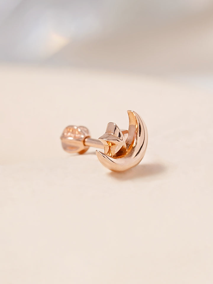 14K Solid Gold Dreaming Night Cartilage Earring 18G16G