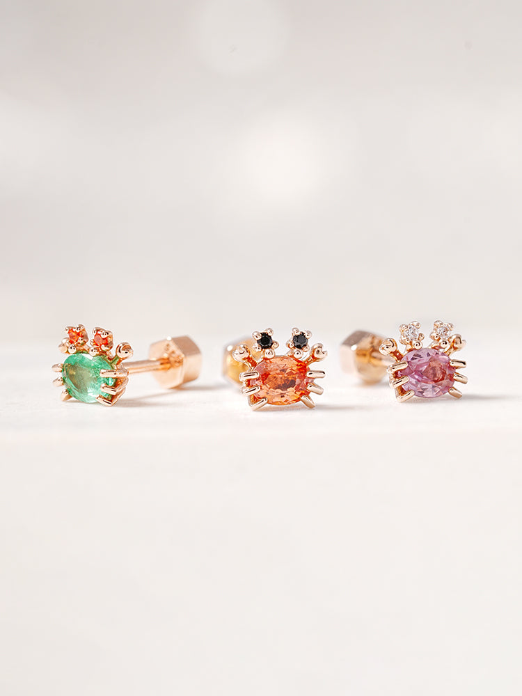 14K Gold Sapphire Sea Crab Cartilage Earring 18G