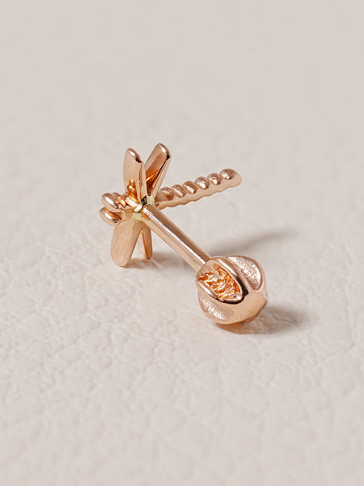 14K Solid Gold Flat Dragonfly Cartilage Earring 18G16G