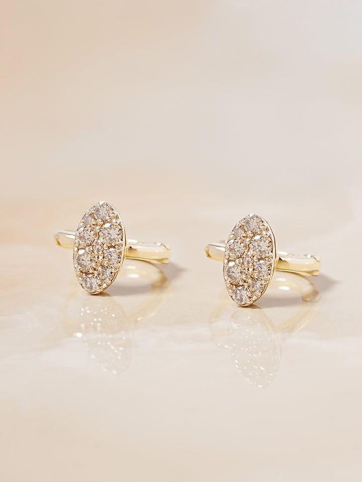 14K 18K Solid Gold Glitter Oval Diamond Cartilage Hoop Earring