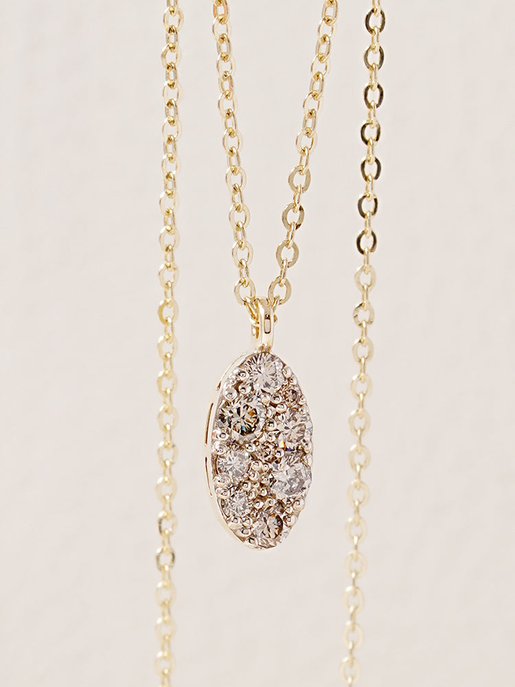 14K 18K Solid Gold Glitter Oval Diamond Necklace
