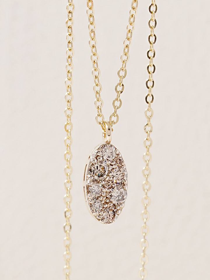 14K 18K Solid Gold Glitter Oval Diamond Necklace