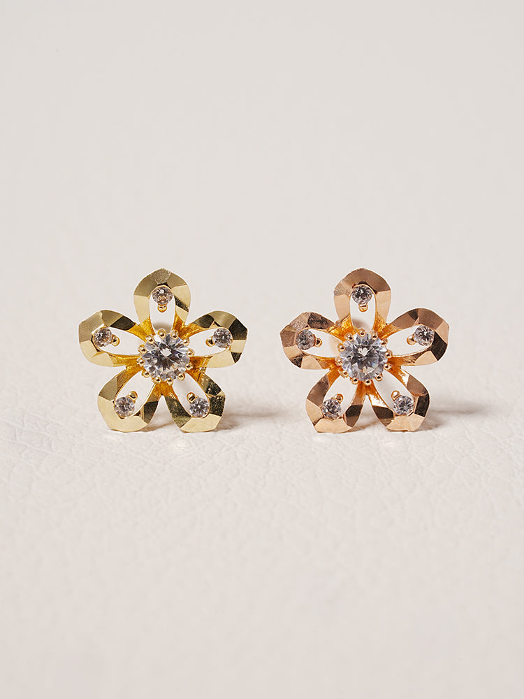 14K Solid Gold Glossy Cubic Flower Cutting Cartilage Earring 20G18G