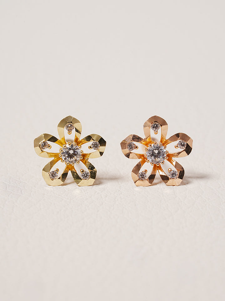 14K Solid Gold Glossy Cubic Flower Cutting Cartilage Earring 20G18G