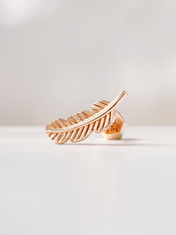 14K Solid Gold Golden Feather Cartilage Earring 18G