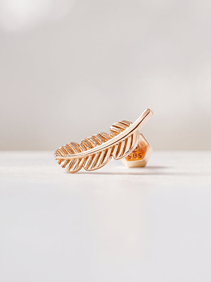 14K Solid Gold Golden Feather Cartilage Earring 18G