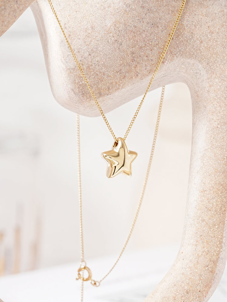 14K Solid Gold Star Golden Layer Necklace