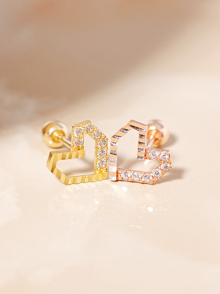 14K Solid Gold Half-and-Half Heart Cubic Cartilage Earring 20G