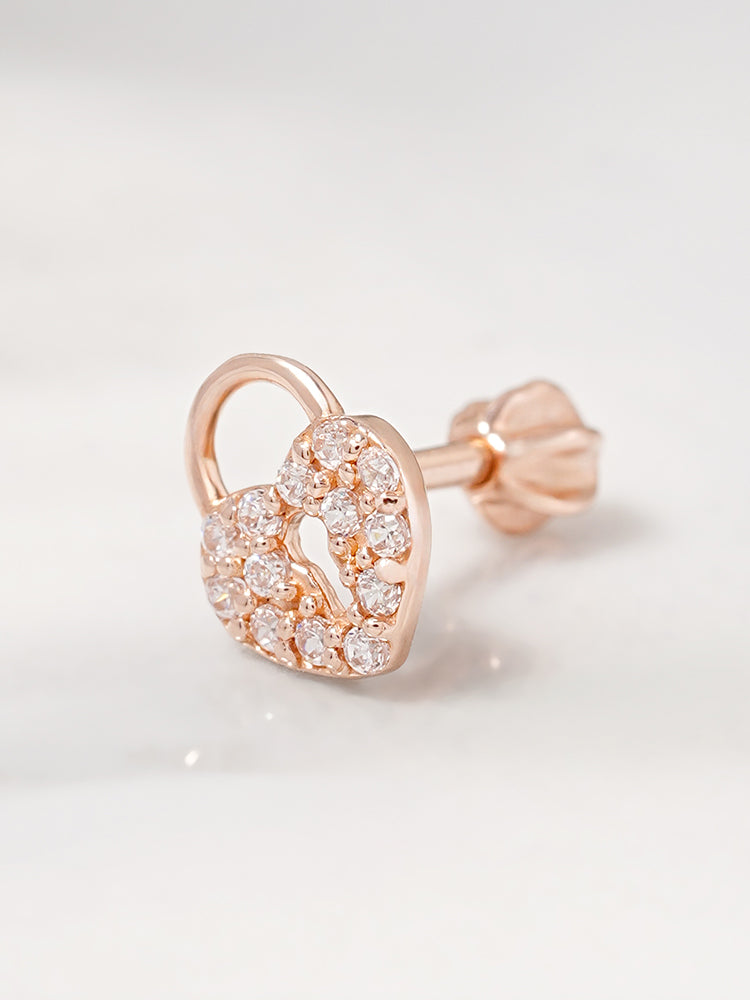14K Gold Heart Love Lock Cartilage Earring 18G16G
