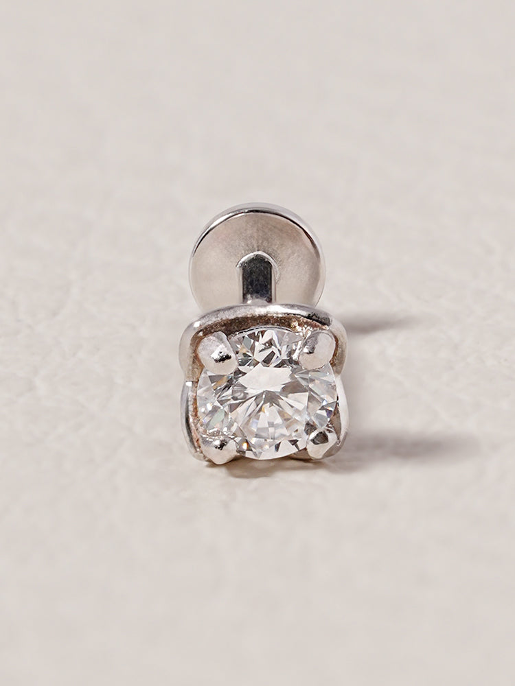 14K Solid Gold Lab Diamond Classic Square Internally Threaded Labret Piercing 20G