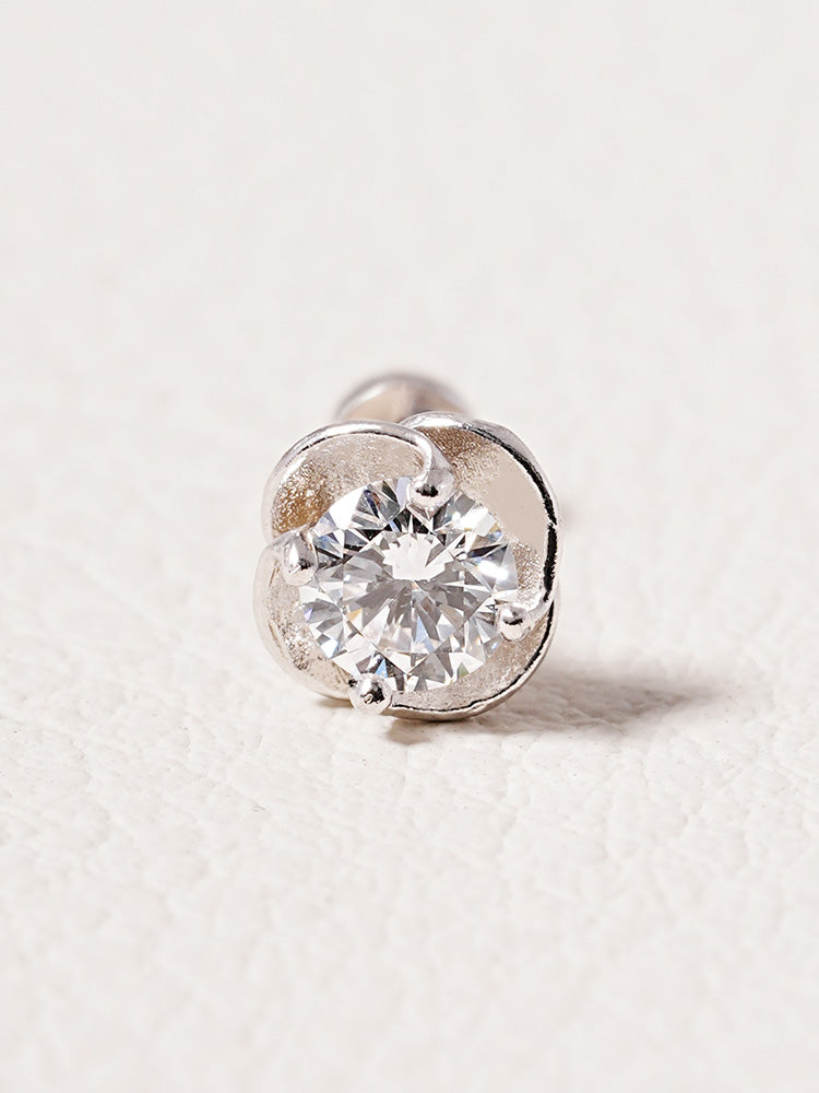 14K Solid Gold Lab Diamond Rose Internally Threaded Labret Piercing 20G