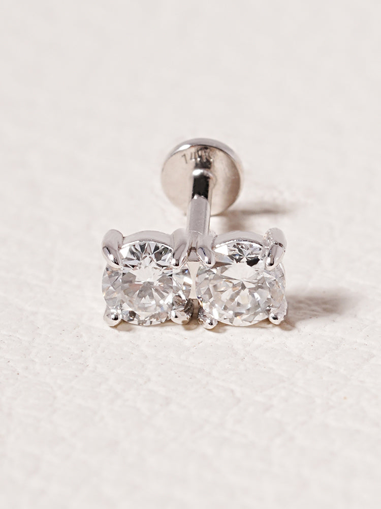14K Solid Gold Lab Diamond Twin Stud Internally Threaded Labret Piercing 20G