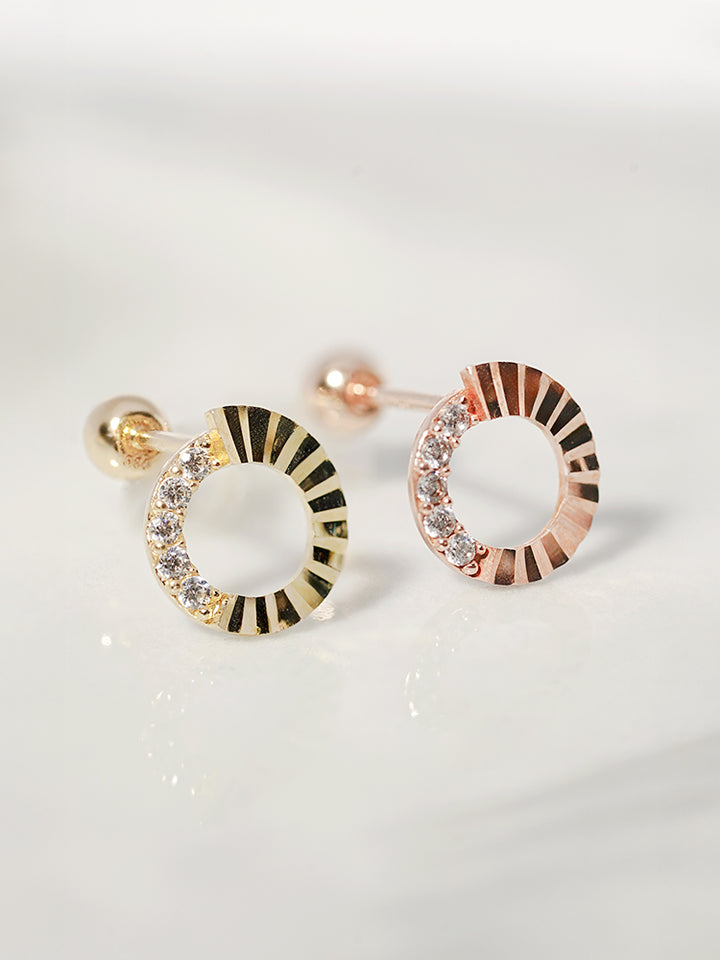 14K Solid Gold Jackpot Round Cut Cubic Cartilage Earring 20G