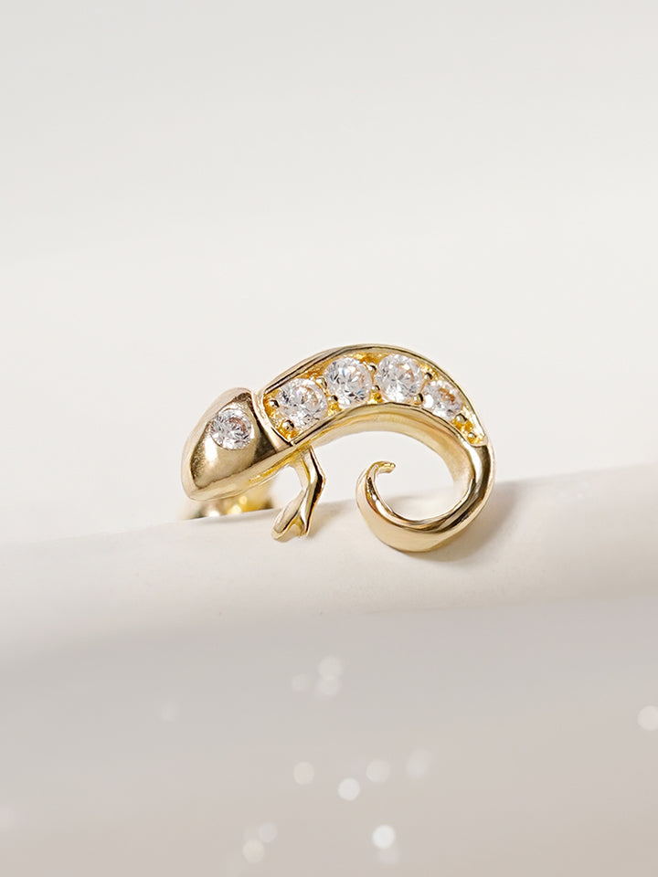 14K Solid Gold Kitsch Lizard Cubic Cartilage Earring 20G