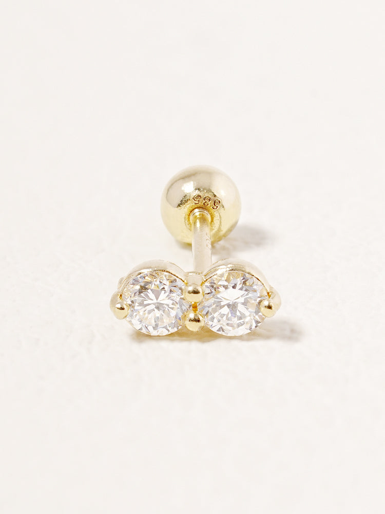 14K Solid Gold Lab Diamond Two Stone Two Way Cartilage Earring 20G18G16G