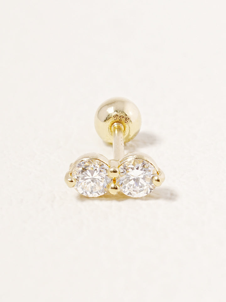 14K Solid Gold Lab Diamond Two Stone Two Way Cartilage Earring 20G18G16G