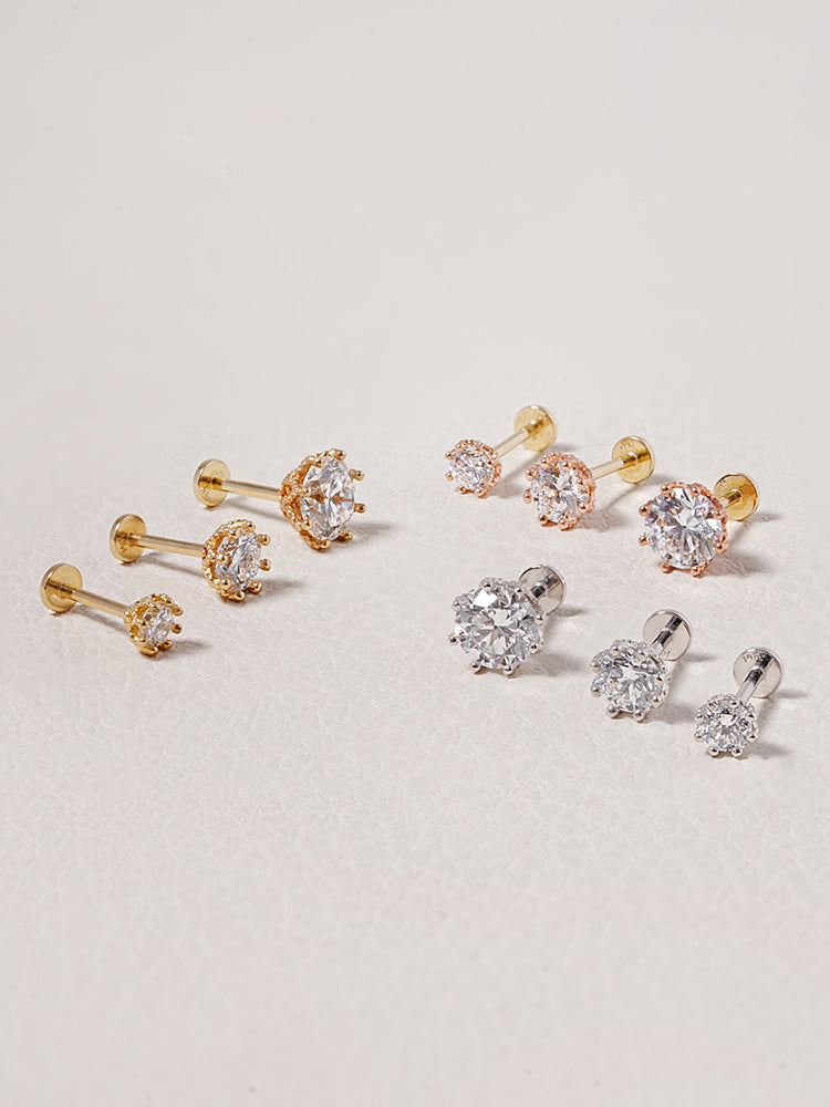 14K Solid Gold Lab Diamond Queen's Bloom Internally Threaded Labret Piercing 20G