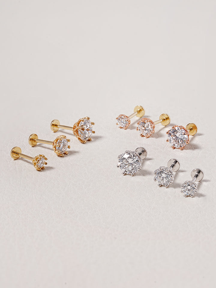 14K Solid Gold Lab Diamond Queen's Bloom Internally Threaded Labret Piercing 20G